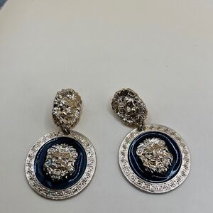 Gold and Black Lion Medallion Earrings